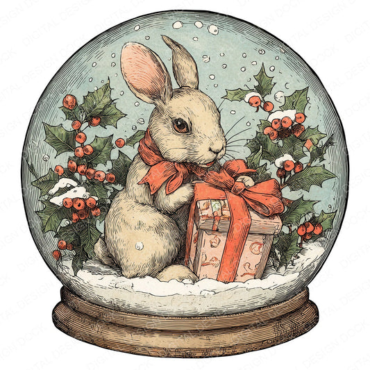 Retro Rabbit Snow Globe fussy cut sheet in A4 format showing all 12 designs on one printable page