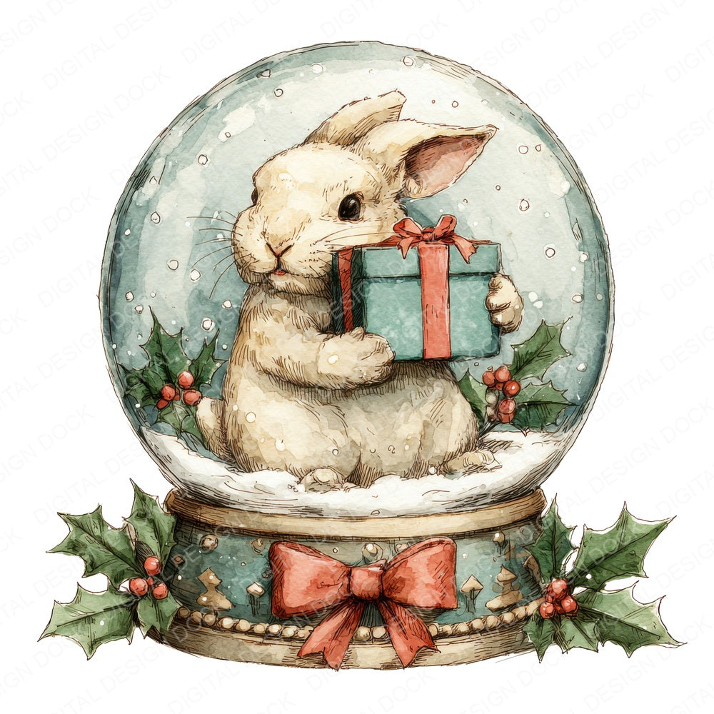 Retro Rabbit Snow Globe fussy cut sheet in US Letter format showing all 12 designs on one printable page
