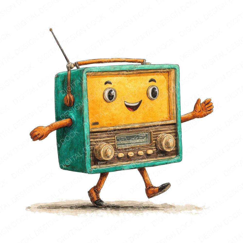 Retro Radio Character fussy cut sheet in US Letter format showing all 12 designs on one printable page