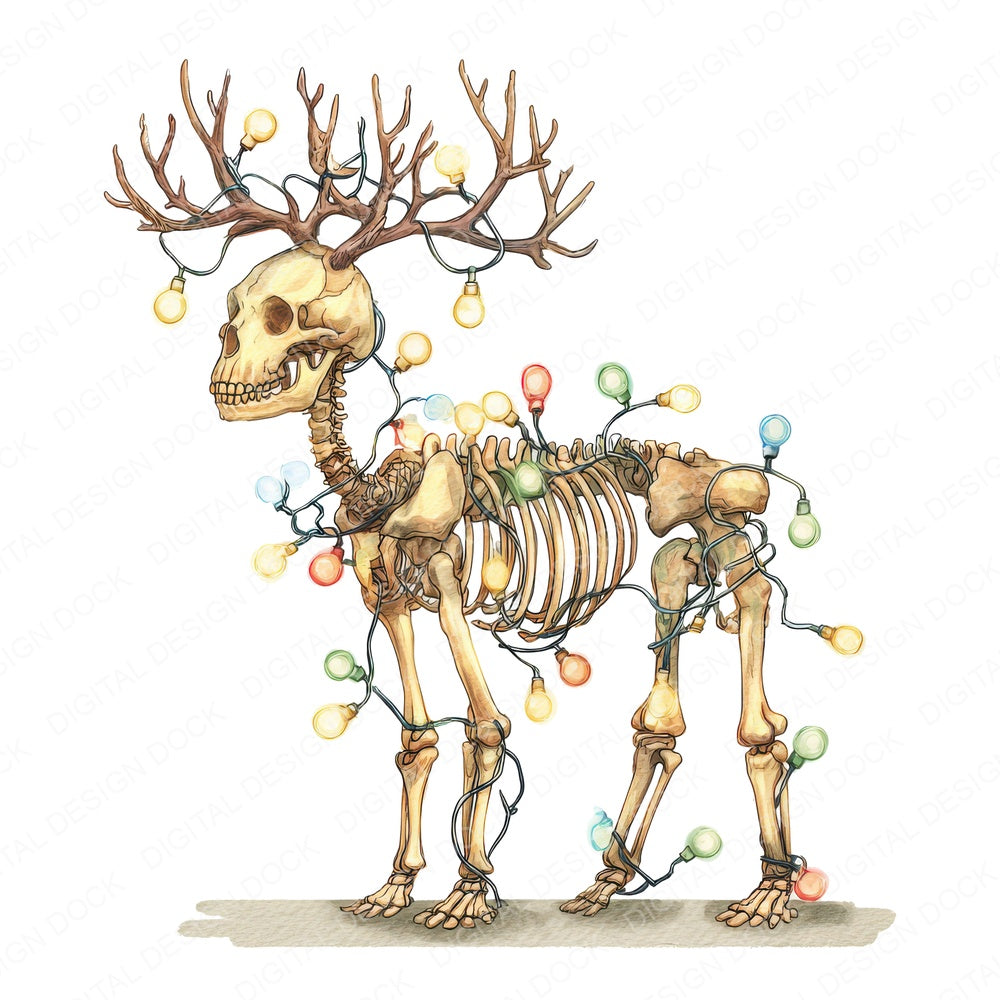 Retro Reindeer Skeleton fussy cut sheet in A4 format showing all 12 designs on one printable page