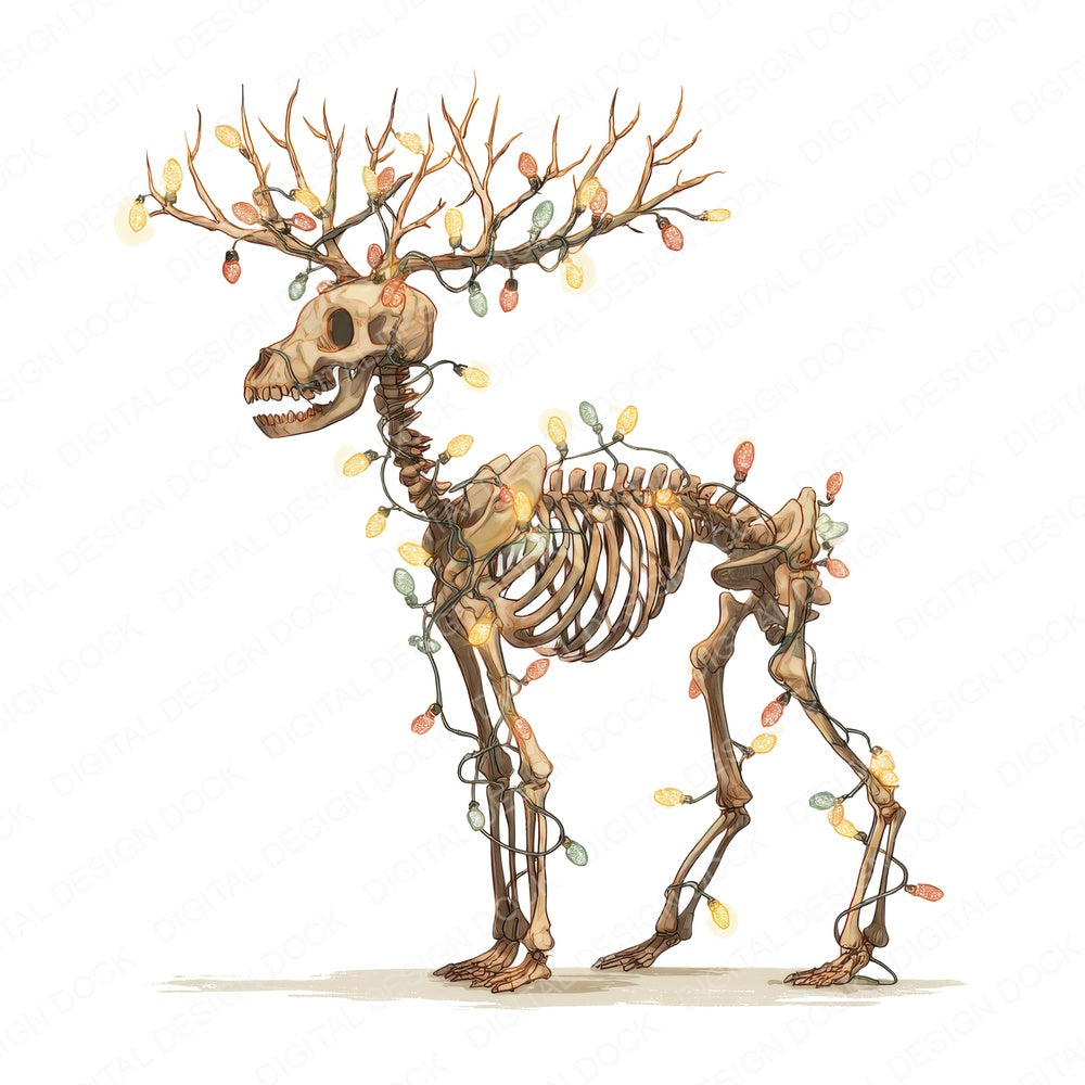 Retro Reindeer Skeleton fussy cut sheet in US Letter format showing all 12 designs on one printable page