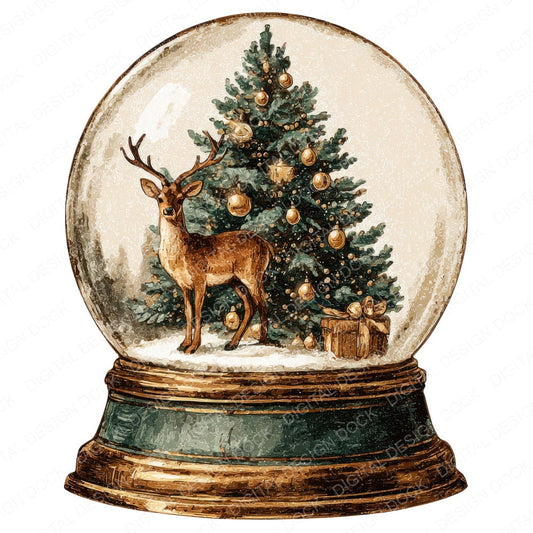 Retro Reindeer Snow Globe fussy cut sheet in A4 format showing all 12 designs on one printable page