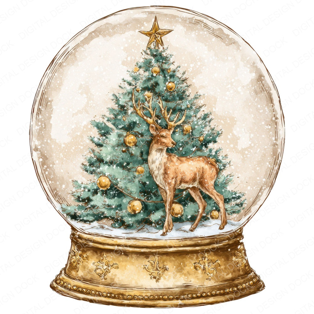Retro Reindeer Snow Globe fussy cut sheet in US Letter format showing all 12 designs on one printable page