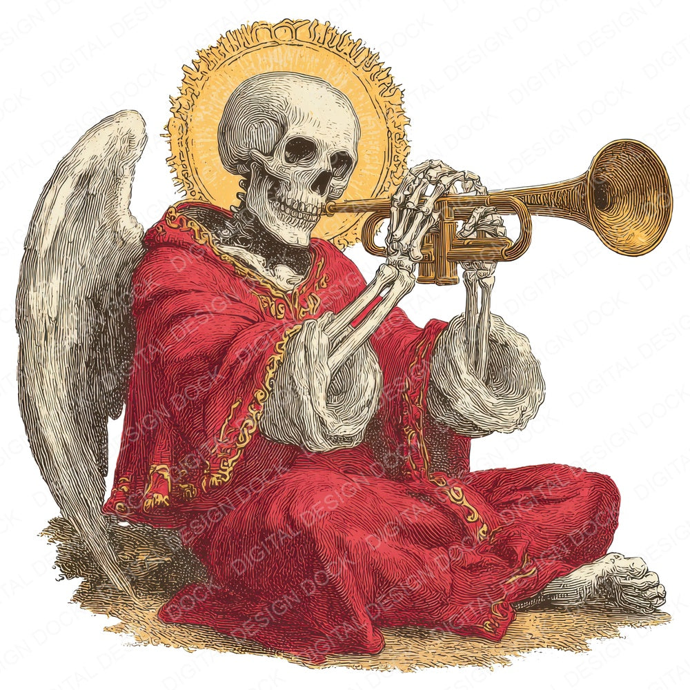 Retro Skeleton Angel fussy cut sheet in A4 format showing all 12 designs on one printable page