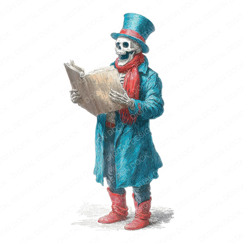 Retro Skeleton Caroler fussy cut sheet in A4 format showing all 12 designs on one printable page