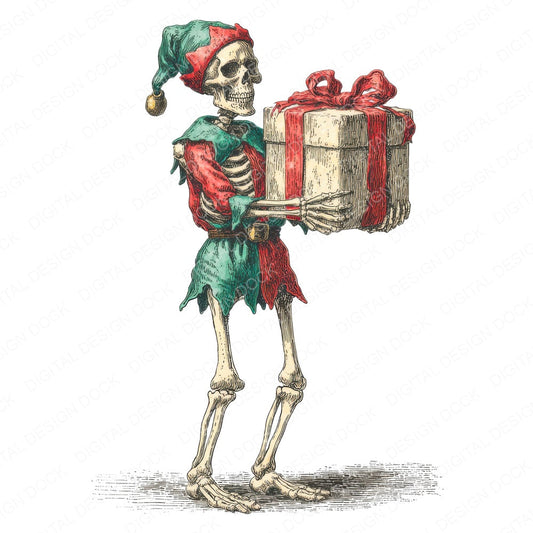 Retro Skeleton Elf fussy cut sheet in A4 format showing all 12 designs on one printable page