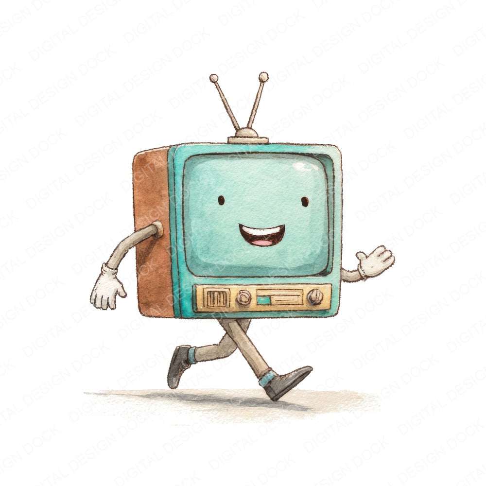 Retro TV Character fussy cut sheet in A4 format showing all 12 designs on one printable page