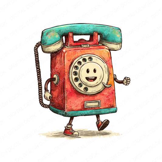 Retro Telephone Character fussy cut sheet in A4 format showing all 12 designs on one printable page