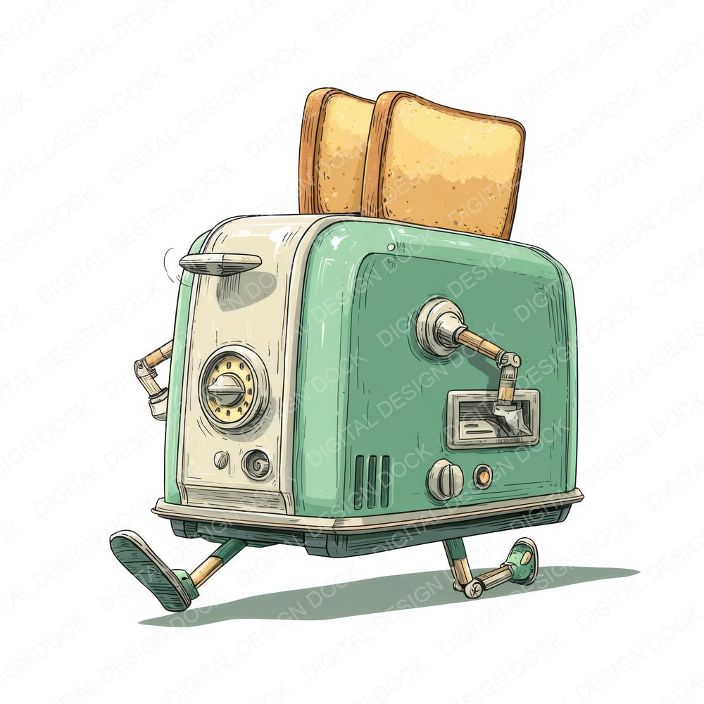Retro Toaster Character fussy cut sheet in A4 format showing all 12 designs on one printable page