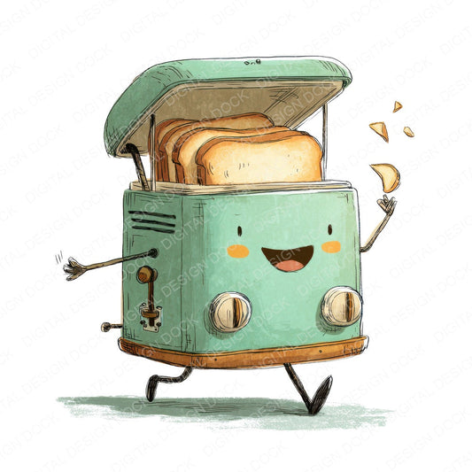 Retro Toaster Character fussy cut sheet in US Letter format showing all 12 designs on one printable page