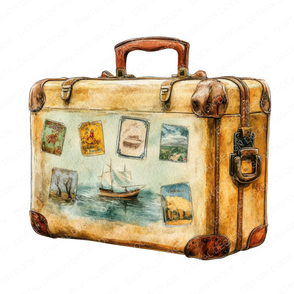 Retro Vintage Suitcase fussy cut sheet in US Letter format showing all 12 designs on one printable page