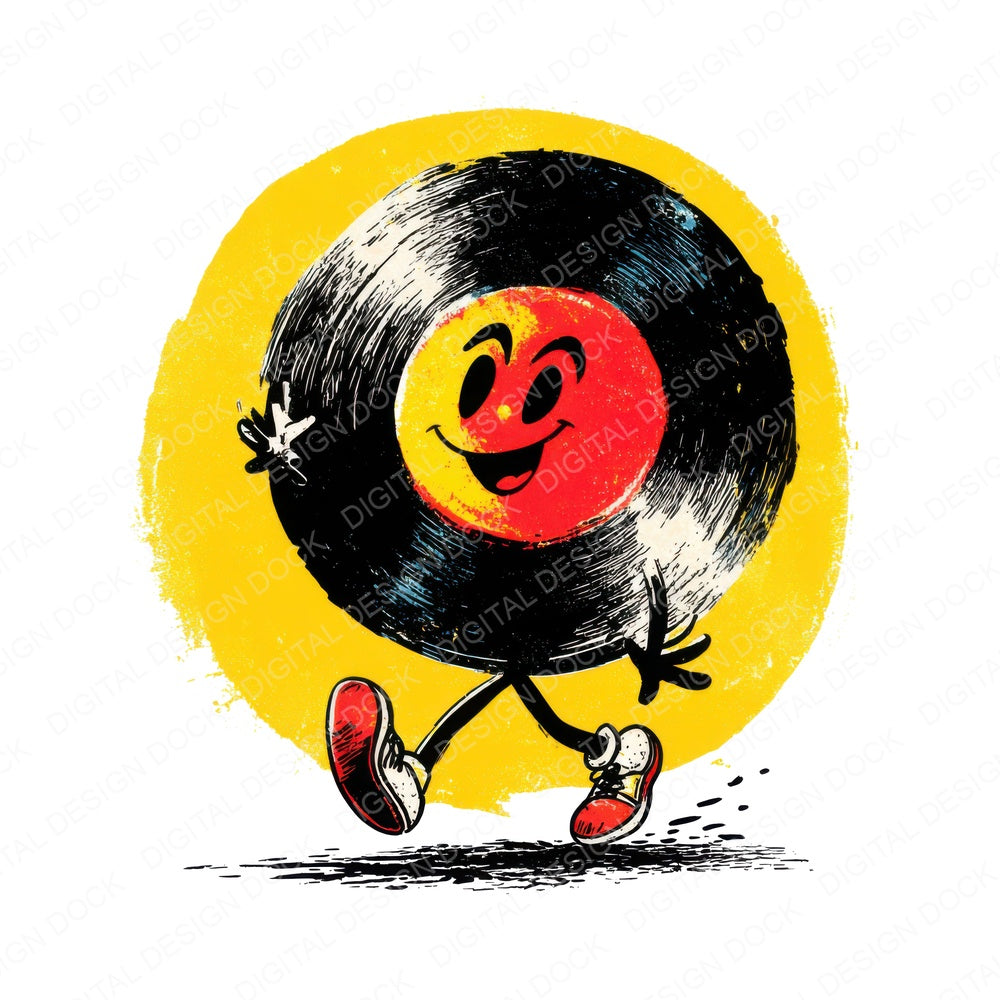 Retro Vinyl Record Character fussy cut sheet in A4 format showing all 12 designs on one printable page