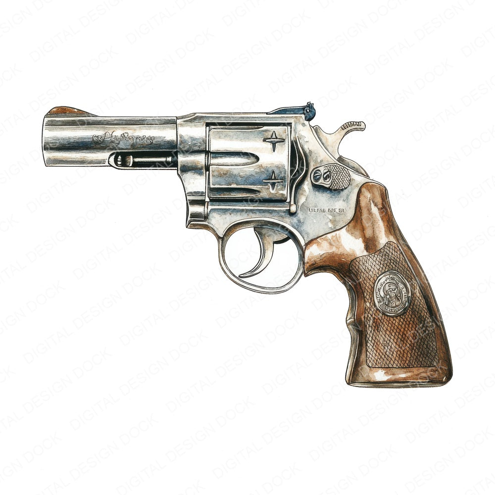 Revolver Gun fussy cut sheet in A4 format showing all 12 designs on one printable page