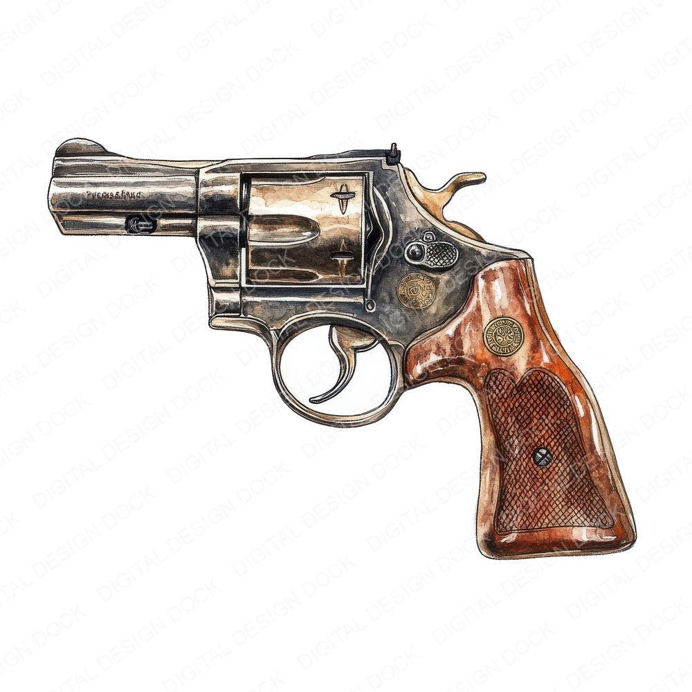 Revolver Gun fussy cut sheet in US Letter format showing all 12 designs on one printable page