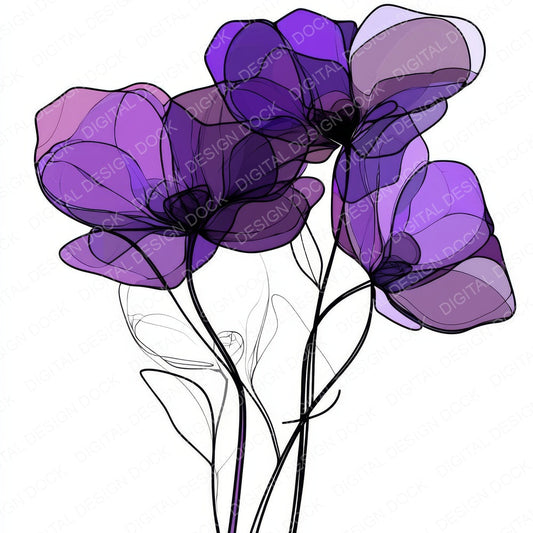 Rich Purple Abstract Flowers fussy cut sheet in A4 format showing all 12 designs on one printable page
