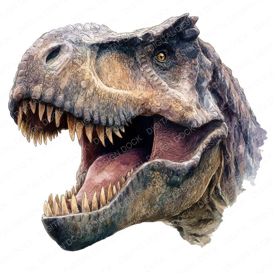 Roaring T Rex fussy cut sheet in US Letter format showing all 12 designs on one printable page