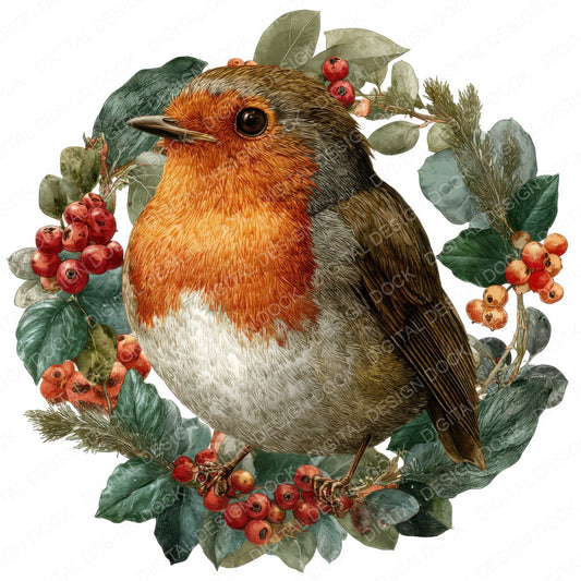 Robin in Christmas Wreath fussy cut sheet in US Letter format showing all 12 designs on one printable page