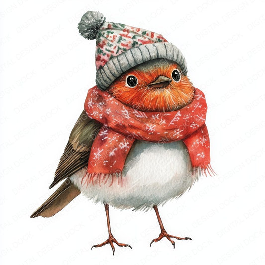 Robin in Hat and Scarf Clipart Set (DDD006437)