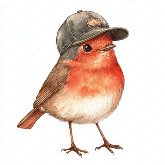 Robin with Basball Cap on fussy cut sheet in A4 format showing all 12 designs on one printable page