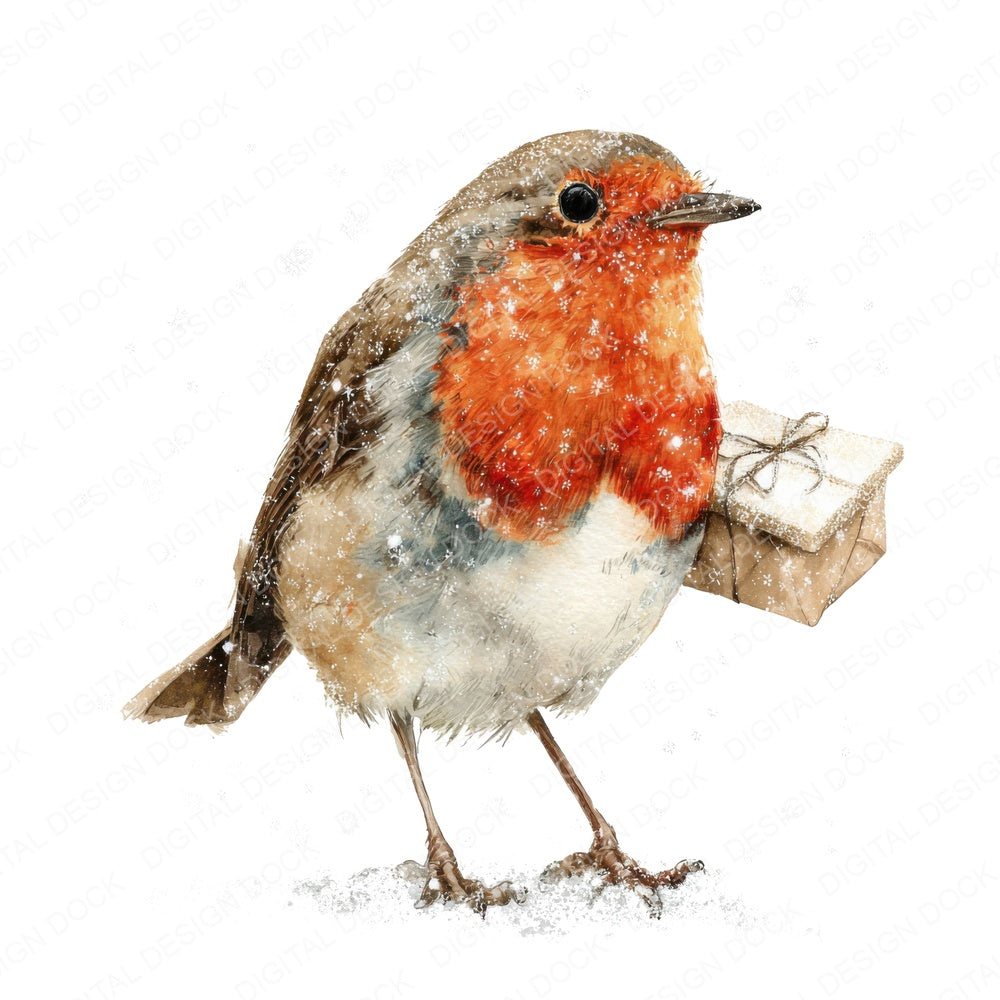 Robin with Christmas Gift fussy cut sheet in US Letter format showing all 12 designs on one printable page