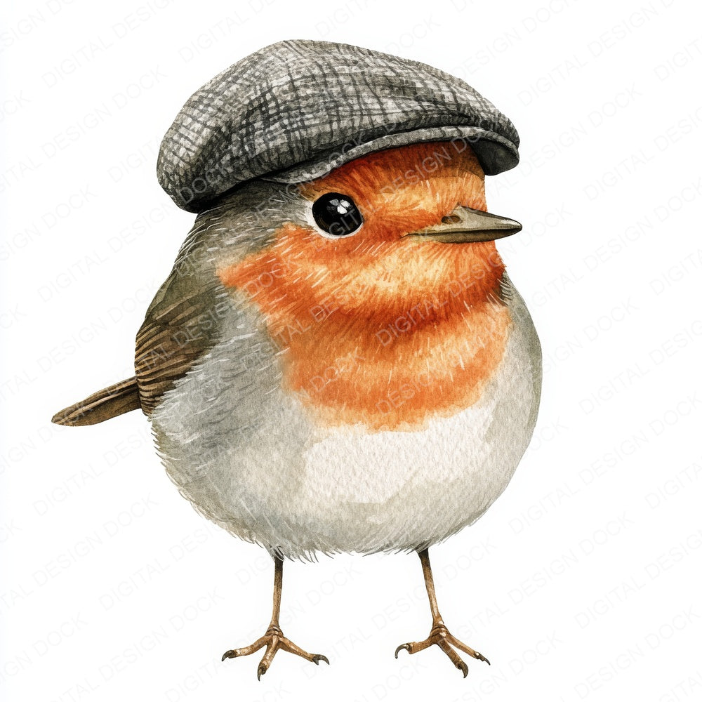 Robin with Flat Cap on fussy cut sheet in US Letter format showing all 12 designs on one printable page