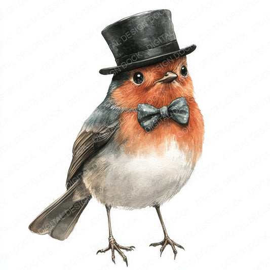Robin with Top Hat on Clipart Set (DDD006444)