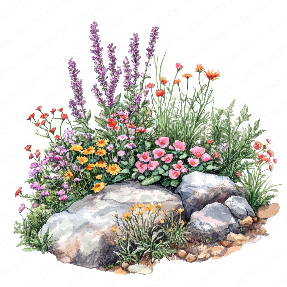 Rock Garden with Wildflowers fussy cut sheet in A4 format showing all 12 designs on one printable page