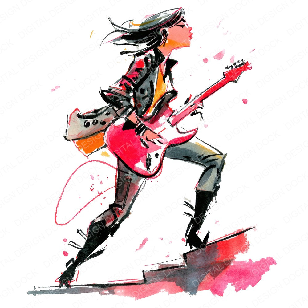 Rock Guitarist Woman fussy cut sheet in A4 format showing all 12 designs on one printable page