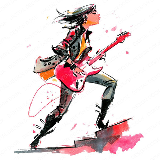 Rock Guitarist Woman fussy cut sheet in A4 format showing all 12 designs on one printable page