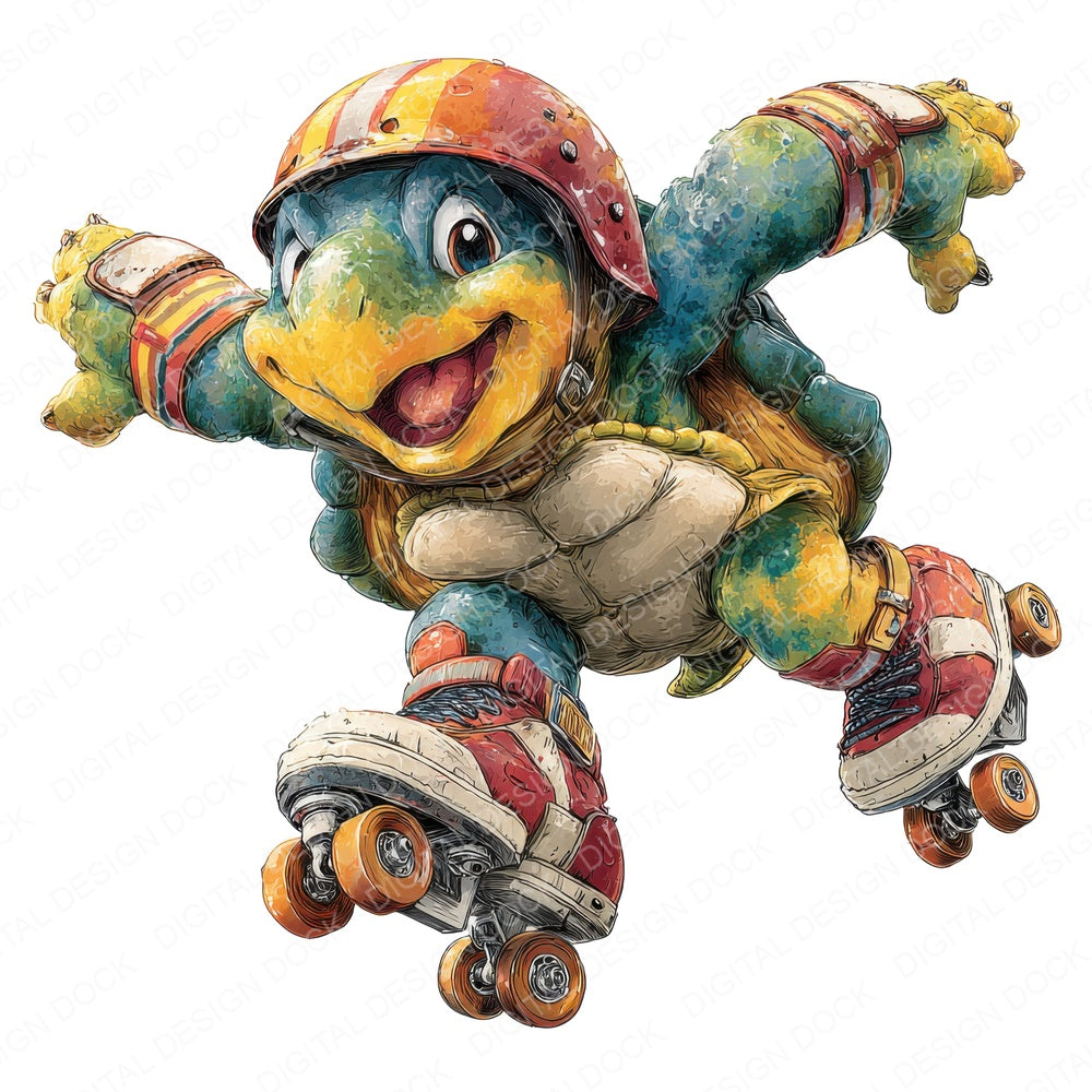 Roller Skate Turtle fussy cut sheet in US Letter format showing all 12 designs on one printable page
