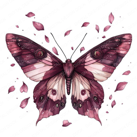 Romantic Floral Moth fussy cut sheet in A4 format showing all 12 designs on one printable page