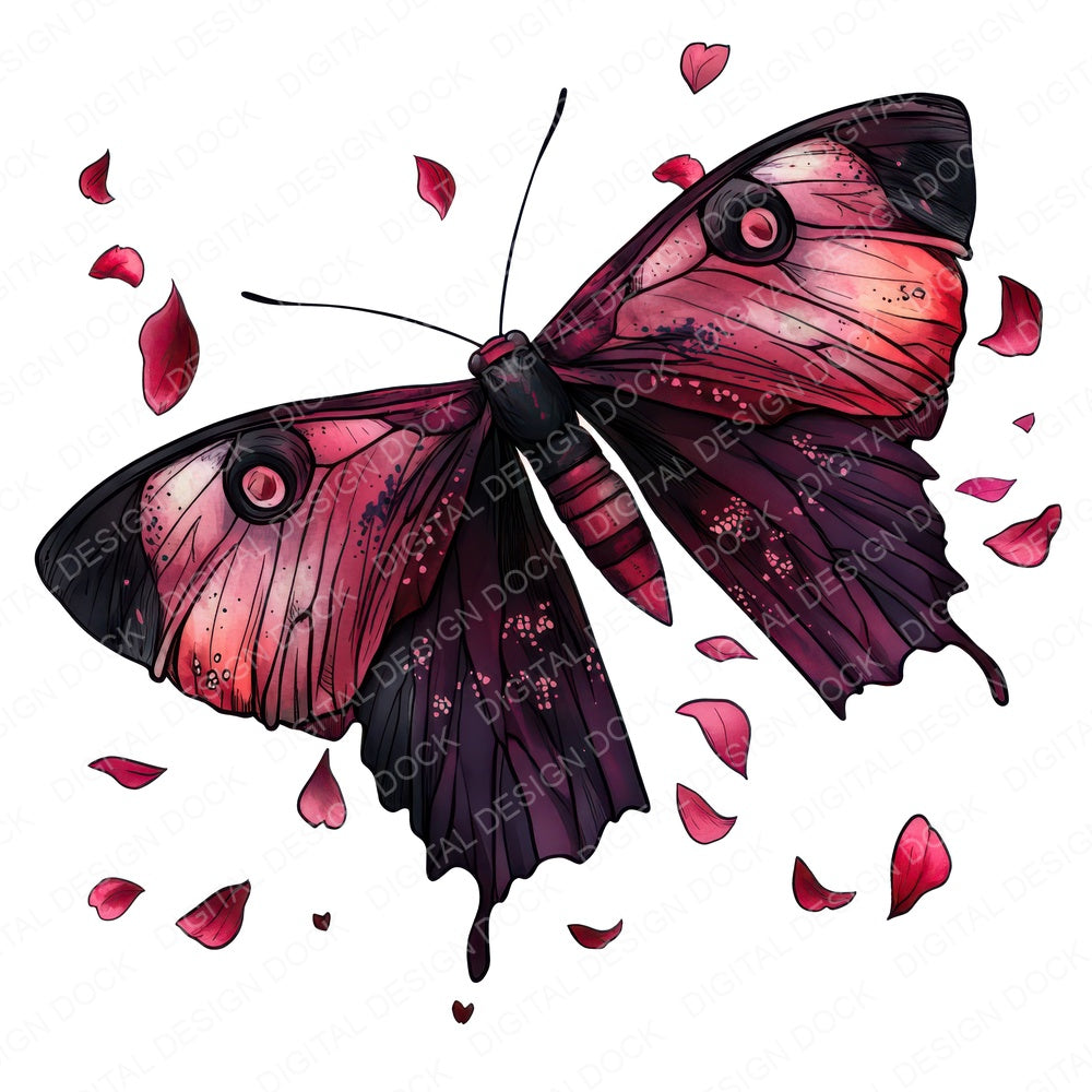 Romantic Floral Moth fussy cut sheet in US Letter format showing all 12 designs on one printable page