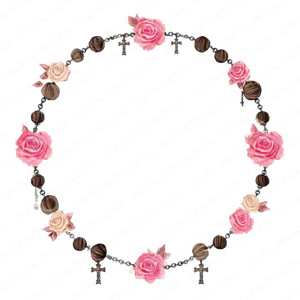Rosary Beads Roses fussy cut sheet in A4 format showing all 12 designs on one printable page
