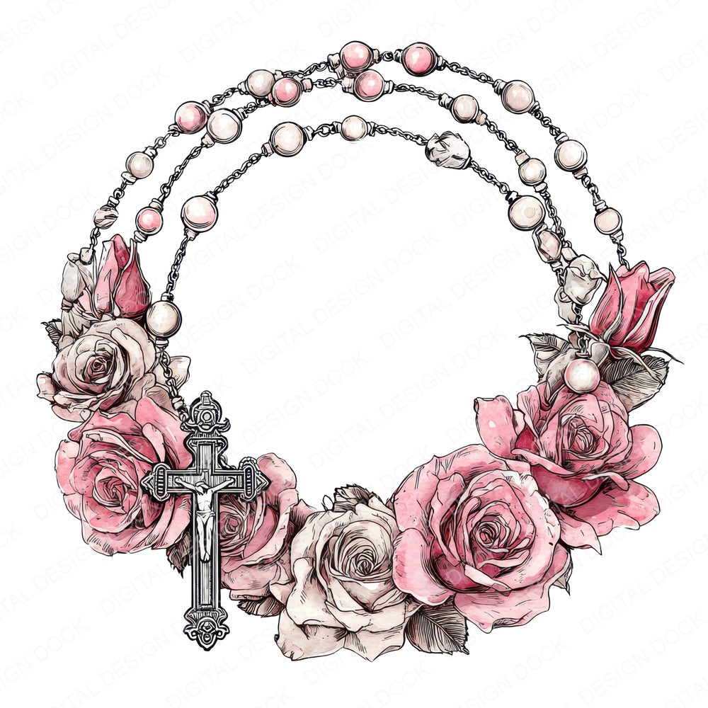 Rosary Beads Roses fussy cut sheet in US Letter format showing all 12 designs on one printable page
