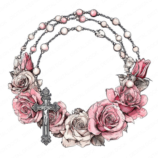 Rosary Beads Roses fussy cut sheet in US Letter format showing all 12 designs on one printable page