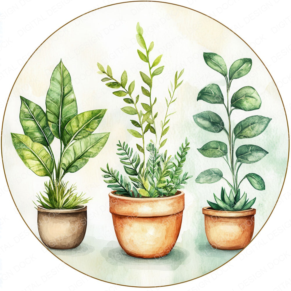 Round Design House Plants fussy cut sheet in A4 format showing all 12 designs on one printable page