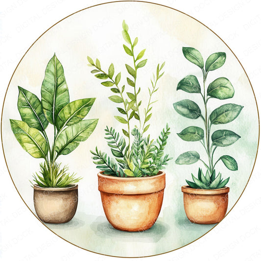 Round Design House Plants fussy cut sheet in A4 format showing all 12 designs on one printable page
