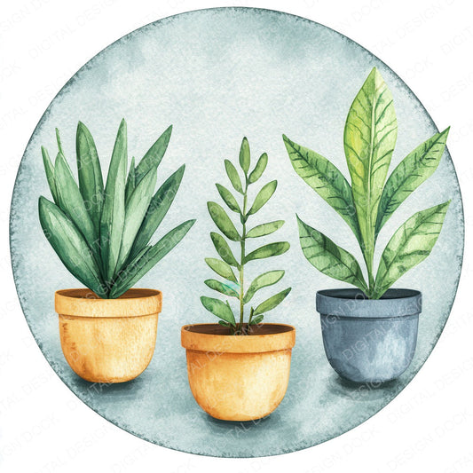 Round Design House Plants fussy cut sheet in US Letter format showing all 12 designs on one printable page