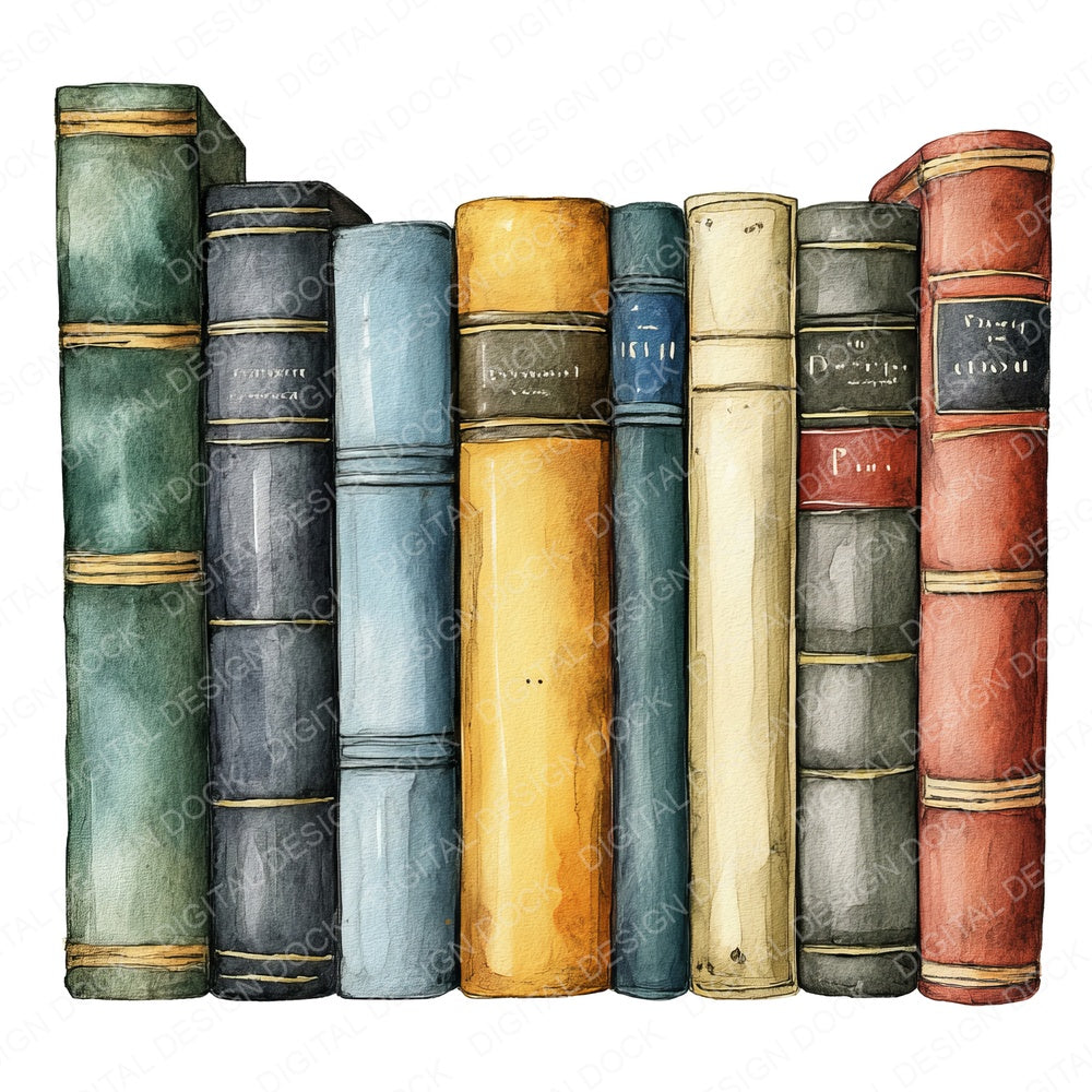 Row of Colourful Books fussy cut sheet in A4 format showing all 12 designs on one printable page