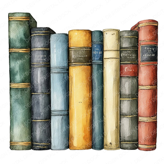 Row of Colourful Books fussy cut sheet in A4 format showing all 12 designs on one printable page