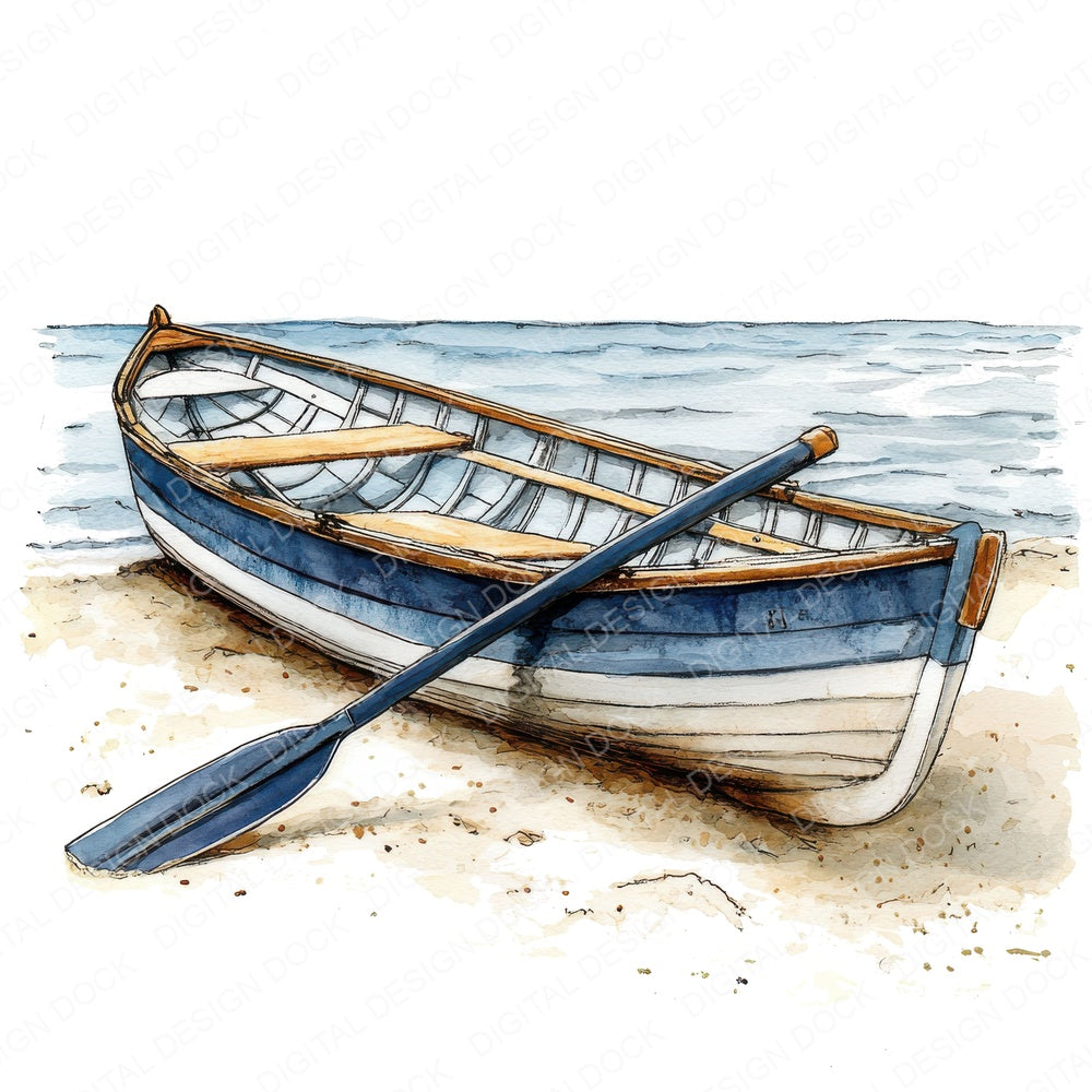 Rowboat on Beach fussy cut sheet in A4 format showing all 12 designs on one printable page