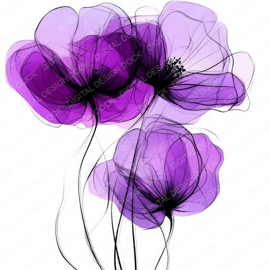 Royal Purple Abstract Flowers fussy cut sheet in A4 format showing all 12 designs on one printable page