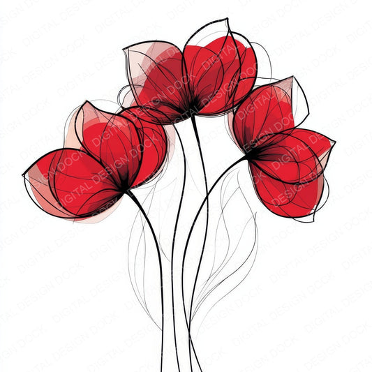 Ruby Red Abstract Flowers fussy cut sheet in A4 format showing all 12 designs on one printable page