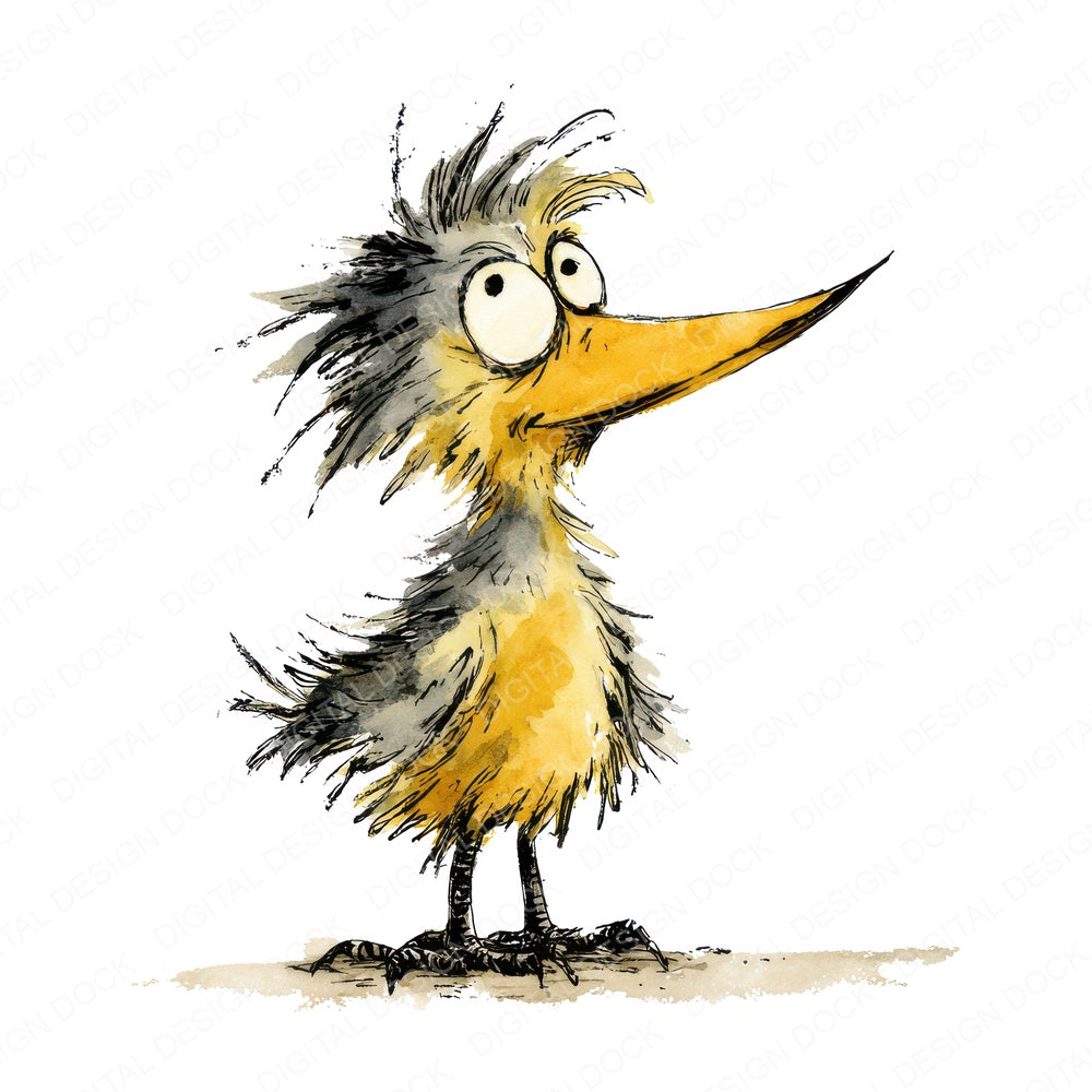 Ruffled Feather Bird Character fussy cut sheet in US Letter format showing all 12 designs on one printable page