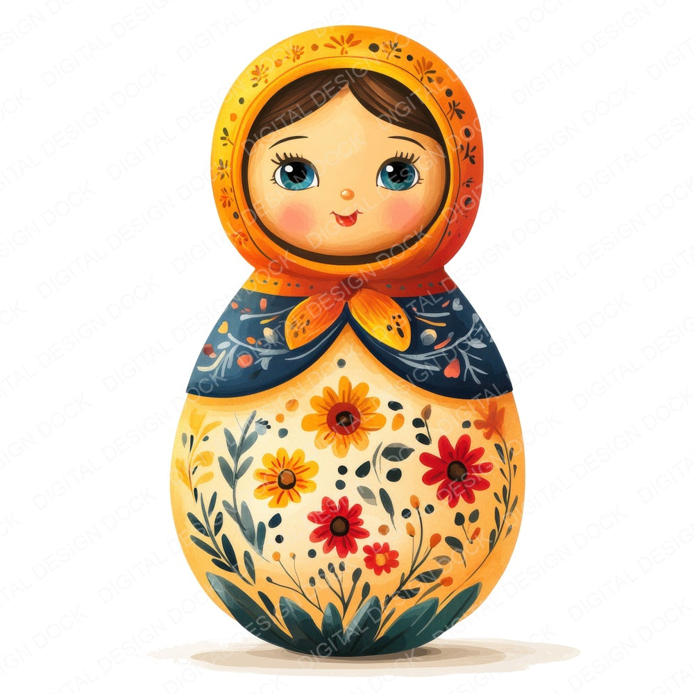 Russian Stacking Doll fussy cut sheet in A4 format showing all 12 designs on one printable page
