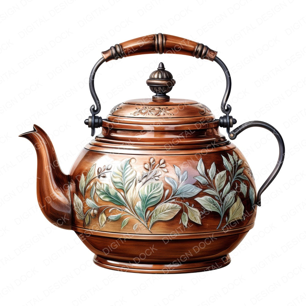 Rustic Engraved Teapot fussy cut sheet in A4 format showing all 12 designs on one printable page