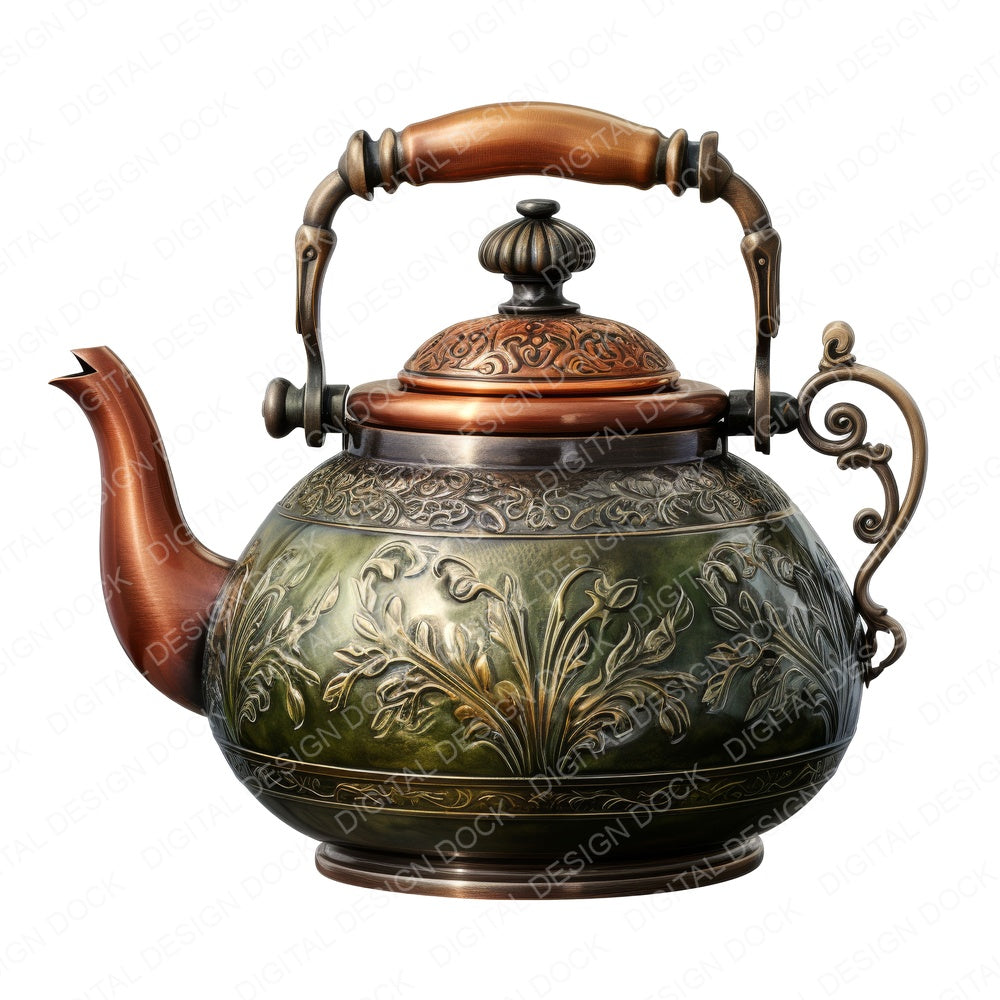 Rustic Engraved Teapot fussy cut sheet in US Letter format showing all 12 designs on one printable page