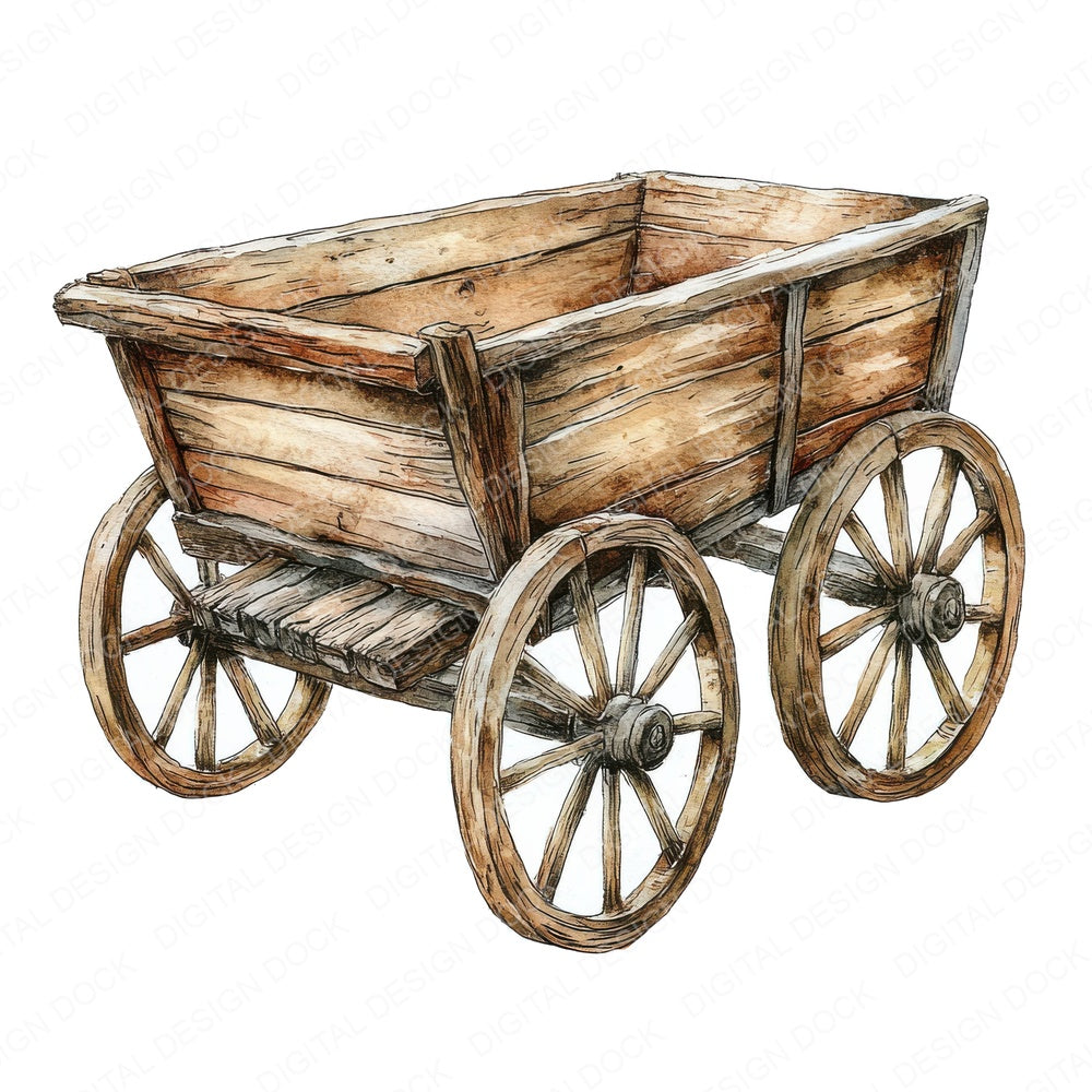 Rustic Wooden Cart fussy cut sheet in A4 format showing all 12 designs on one printable page
