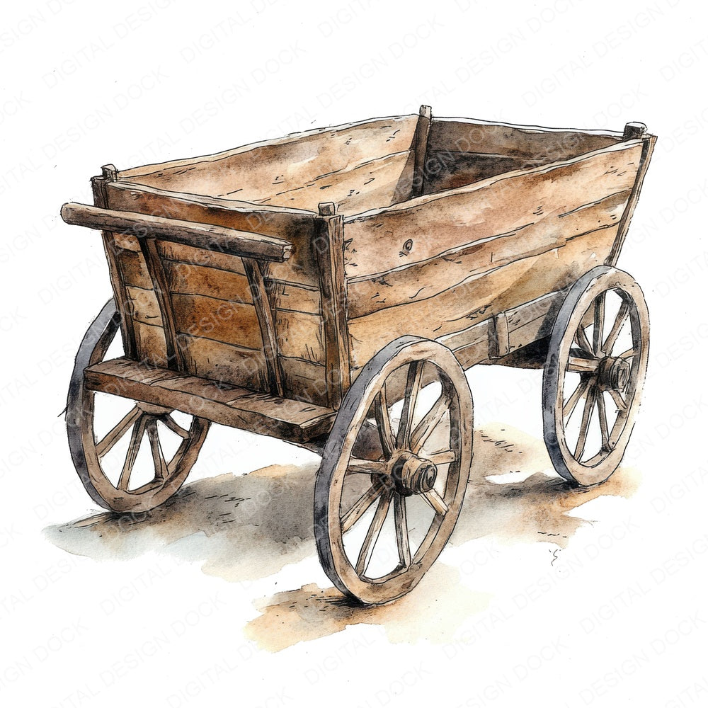 Rustic Wooden Cart Clipart Set (DDD006474)