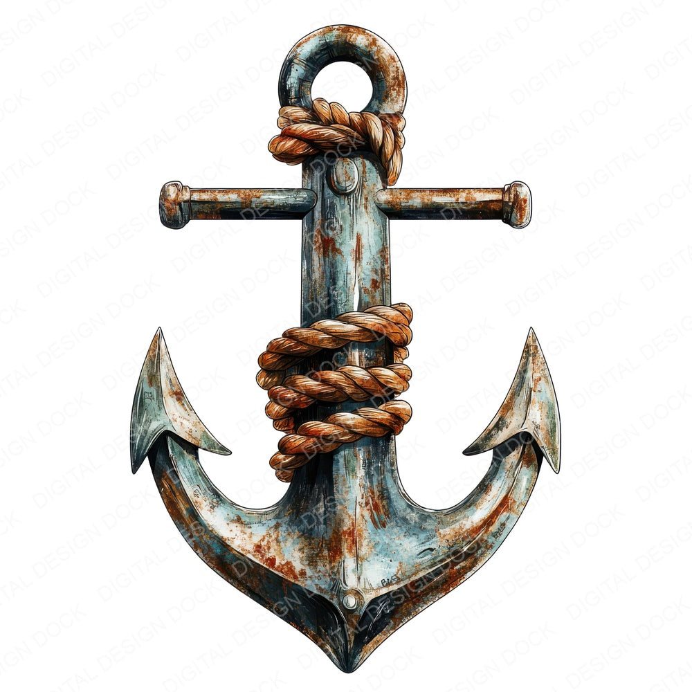 Rusty Anchor with Rope fussy cut sheet in A4 format showing all 12 designs on one printable page